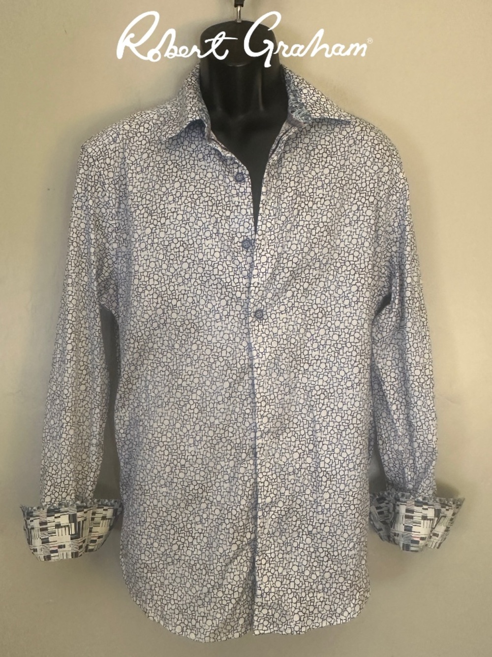 Robert Graham Stretch Contrast Long Sleeve Shirt Large Gently worn 97% cotton